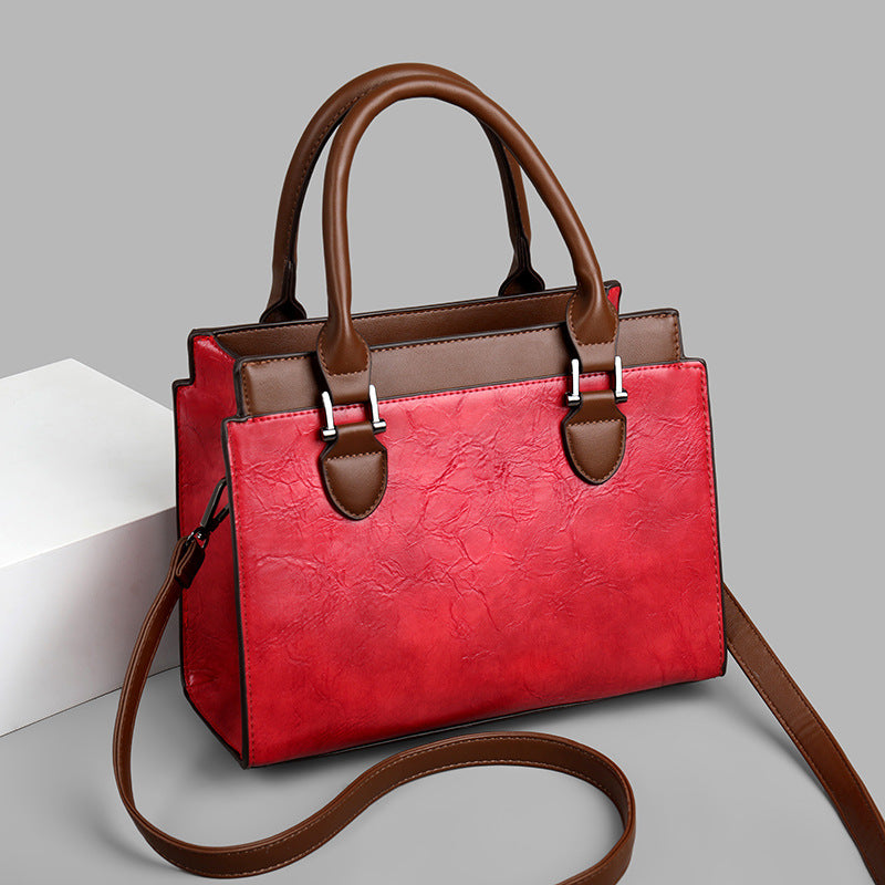 Genuine leather vintage texture large capacity handbag