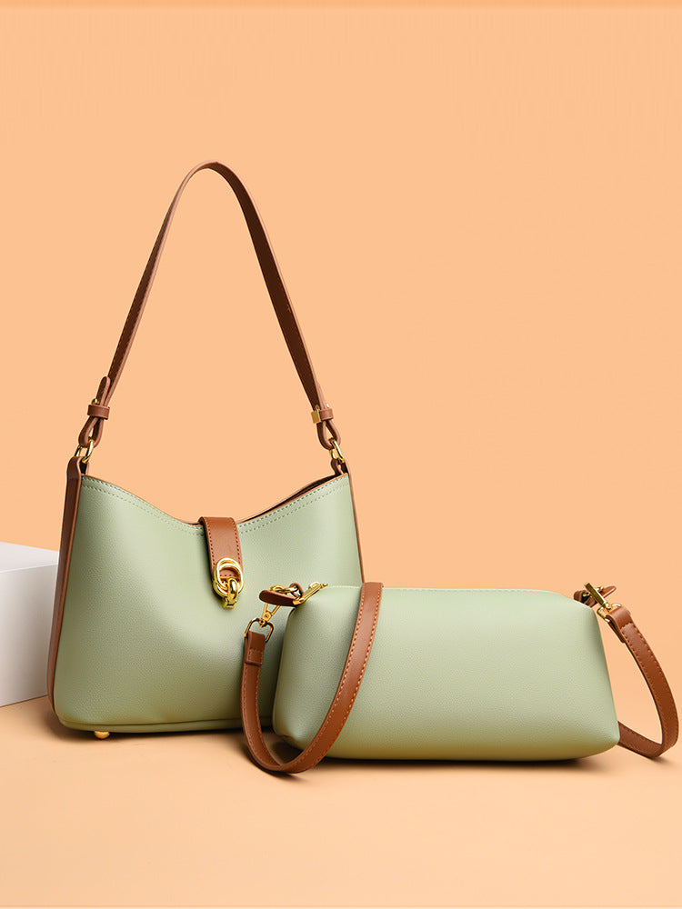 Genuine leather mother-and-child bag cowhide pattern crescent moon women's bag