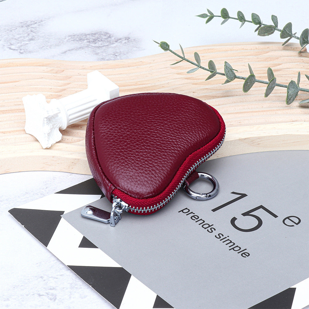 Cowhide coin purse heart-shaped storage bag mini simple bag pendant