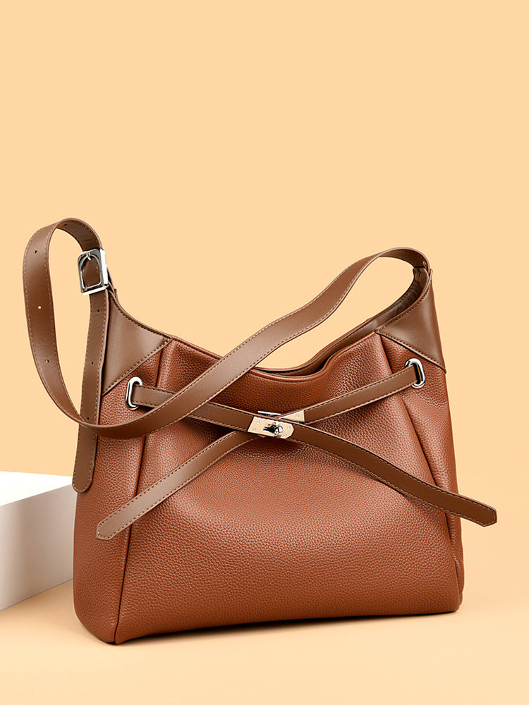 High-grade contrast color shoulder bag, large capacity, versatile commuter tote bag, soft leather handbag for women