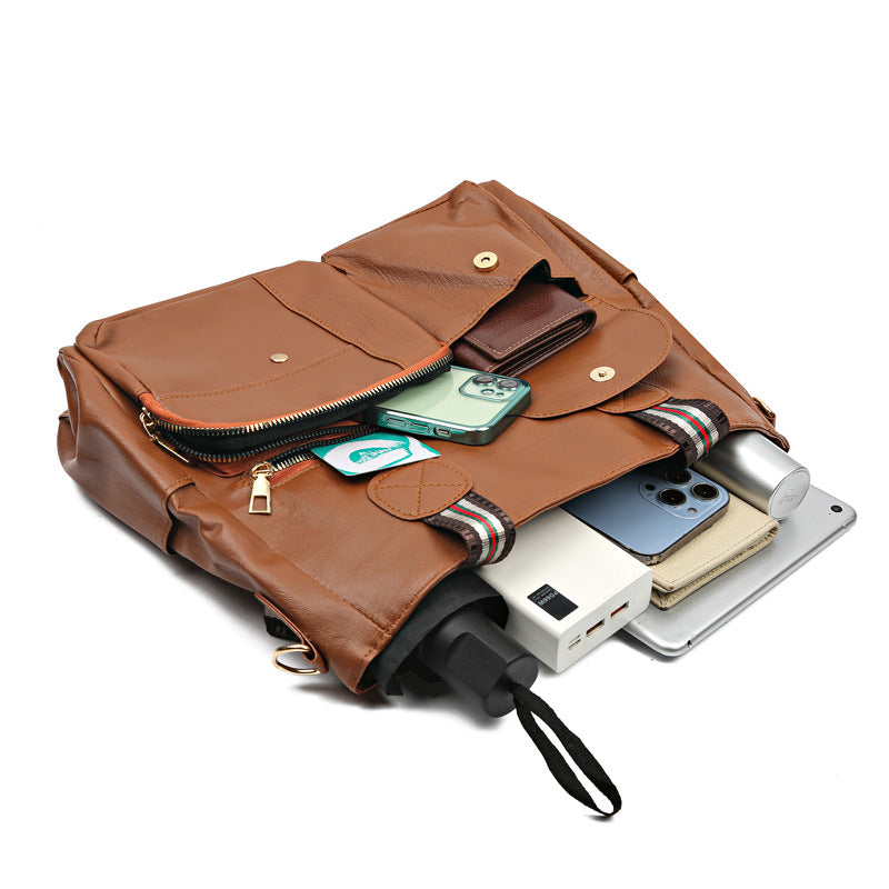 Soft leather handbag fashionable retro versatile shoulder messenger bag large capacity handbag for women