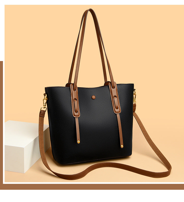 High-grade double front genuine leather women's commuter shoulder handbag