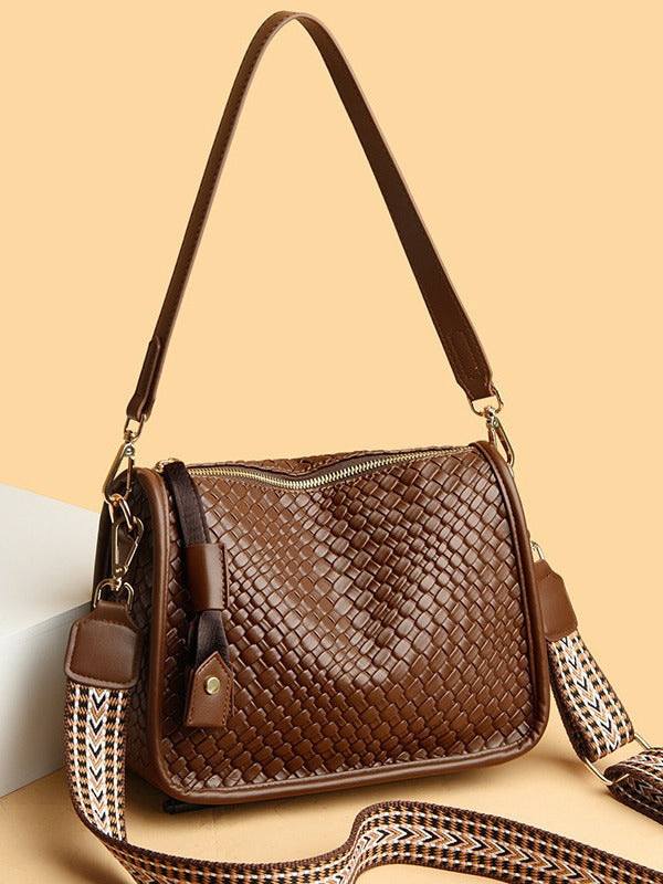 Woven pattern simple versatile commuter shoulder bag large capacity crossbody bag dumpling bag