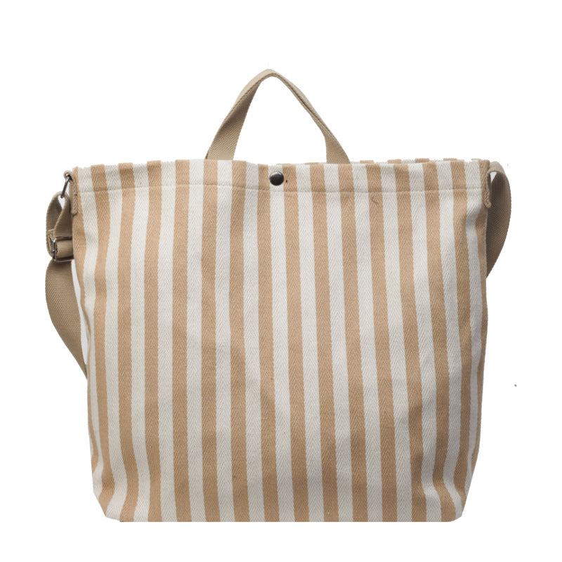 Vintage Striped Canvas Shoulder Bag Large Capacity Crossbody Bag