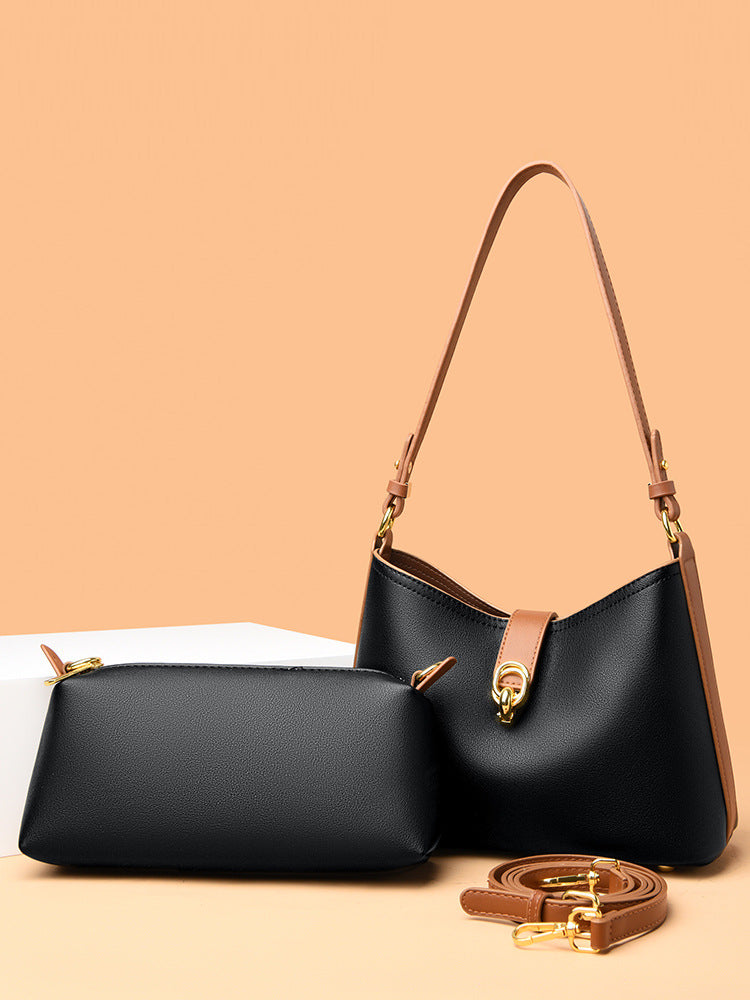Genuine leather mother-and-child bag cowhide pattern crescent moon women's bag