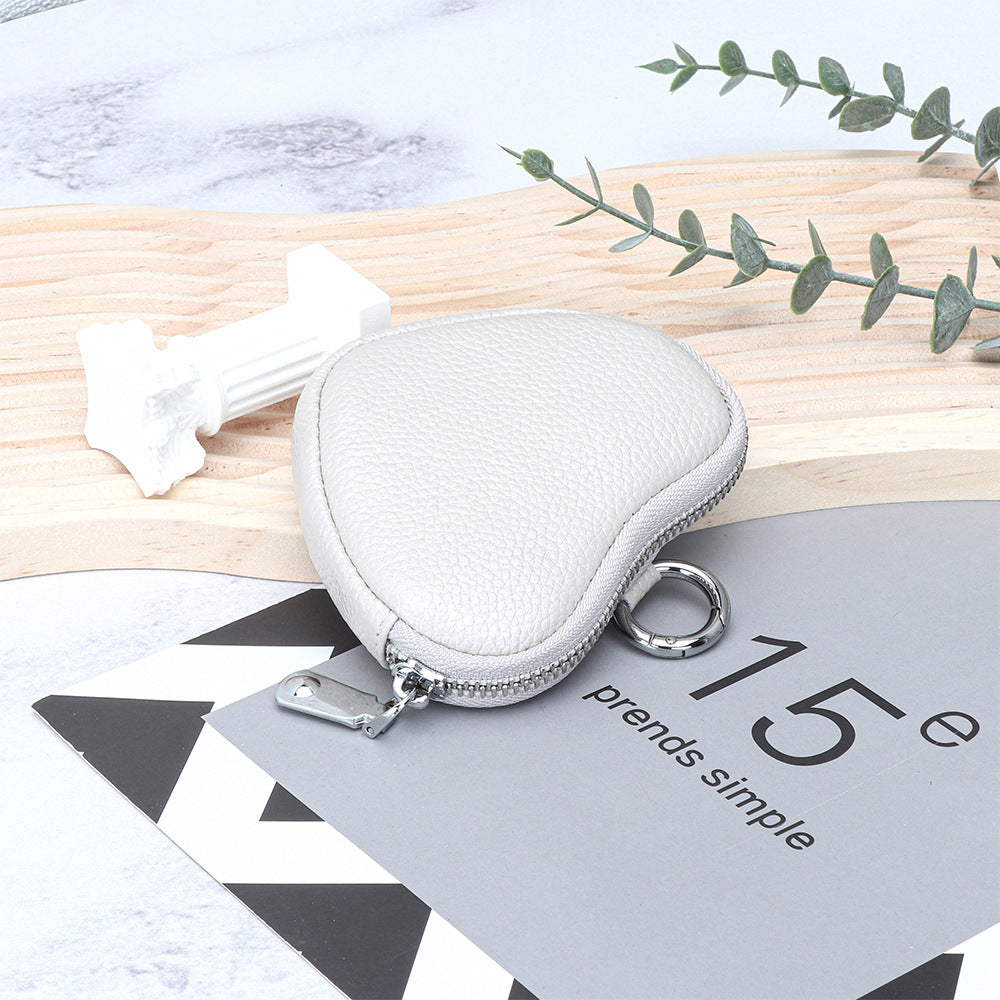 Cowhide coin purse heart-shaped storage bag mini simple bag pendant