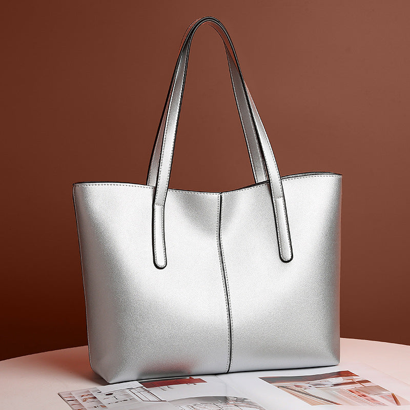 Large Capacity Soft Leather Tote Bag Simple Retro Women's Shoulder Bag
