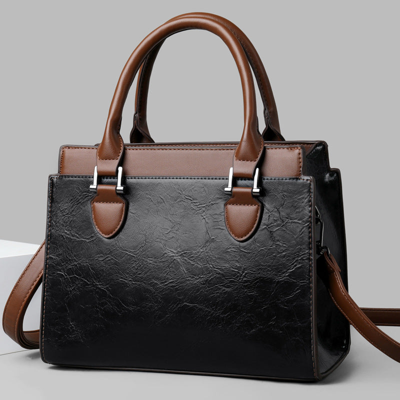 Genuine leather vintage texture large capacity handbag