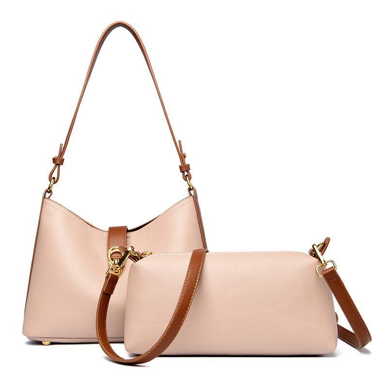 Genuine leather mother-and-child bag cowhide pattern crescent moon women's bag