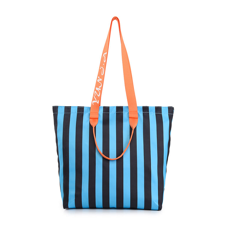 Water-repellent Oxford cloth contrast striped tote bag large capacity handbag shopping bag shoulder handbag