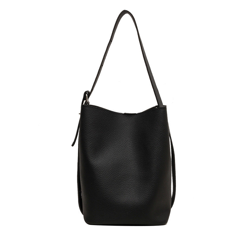 Large capacity shoulder bag retro high-end bucket bag
