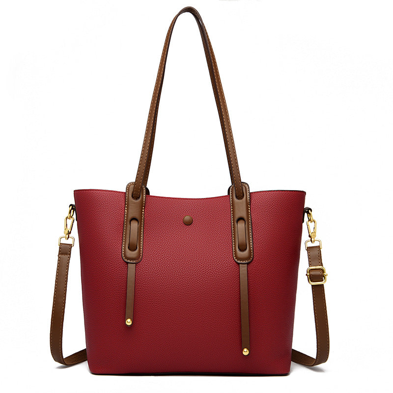 High-grade double front genuine leather women's commuter shoulder handbag