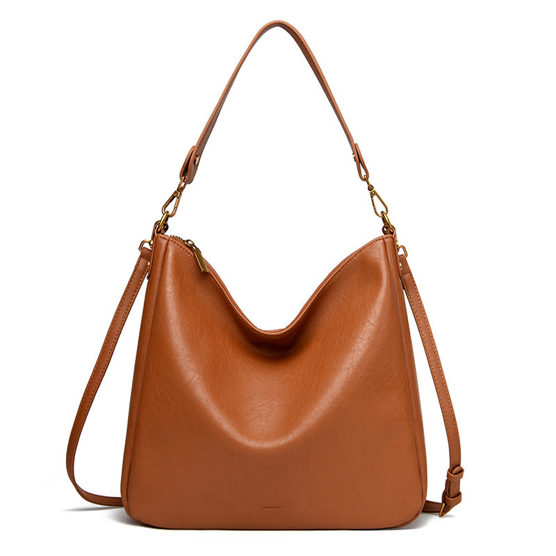 Solid color women's shoulder bag crossbody retro commuter tote bag