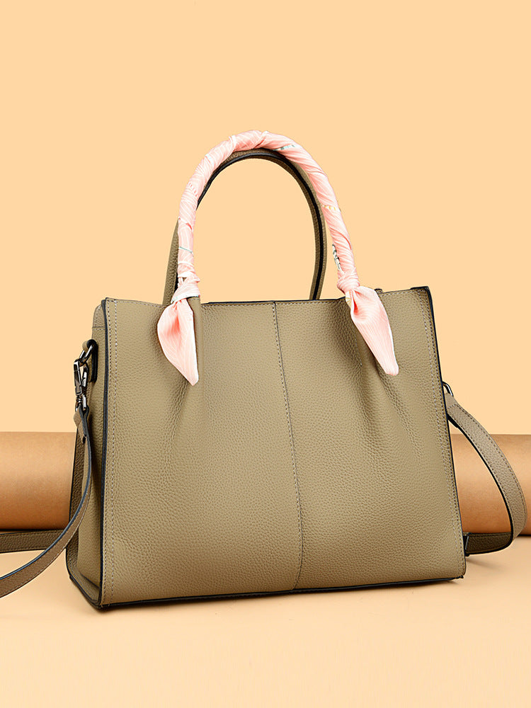 Top layer cowhide shoulder bag large capacity genuine leather women's bag messenger bag fashionable simple tote bag