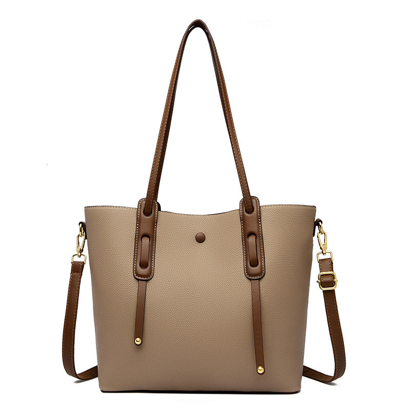 High-grade double front genuine leather women's commuter shoulder handbag
