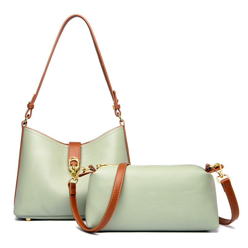 Genuine leather mother-and-child bag cowhide pattern crescent moon women's bag