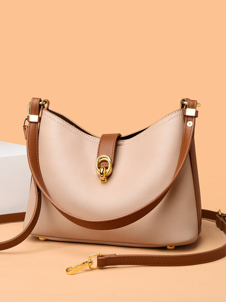 Genuine leather mother-and-child bag cowhide pattern crescent moon women's bag