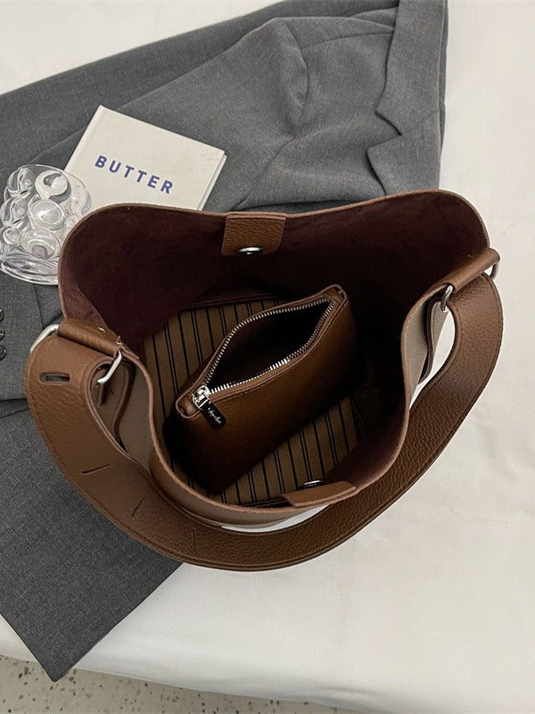 Large capacity shoulder bag retro high-end bucket bag