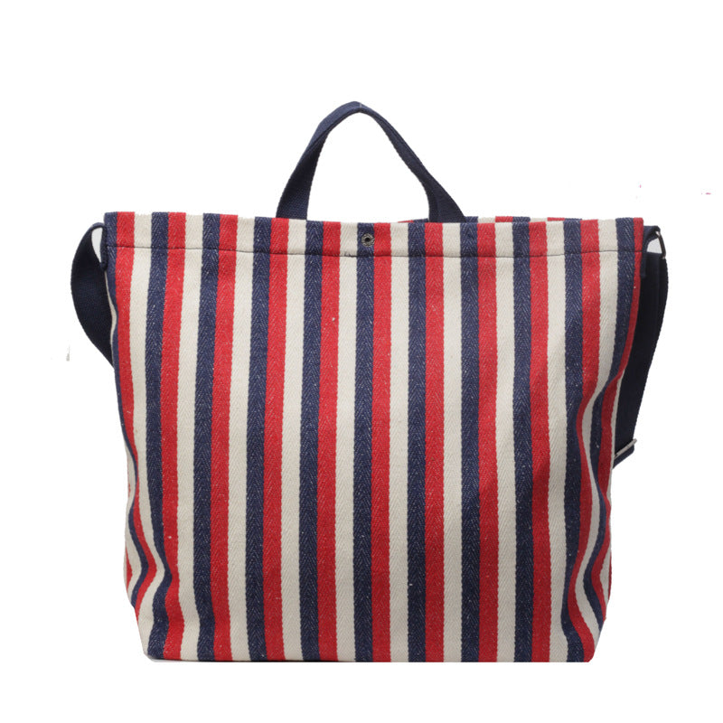 Vintage Striped Canvas Shoulder Bag Large Capacity Crossbody Bag