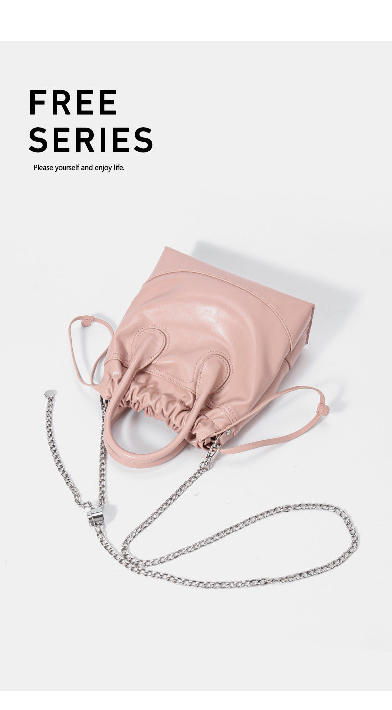 Fashion women's bag bucket bag genuine leather commuter bag high-end versatile shoulder handbag