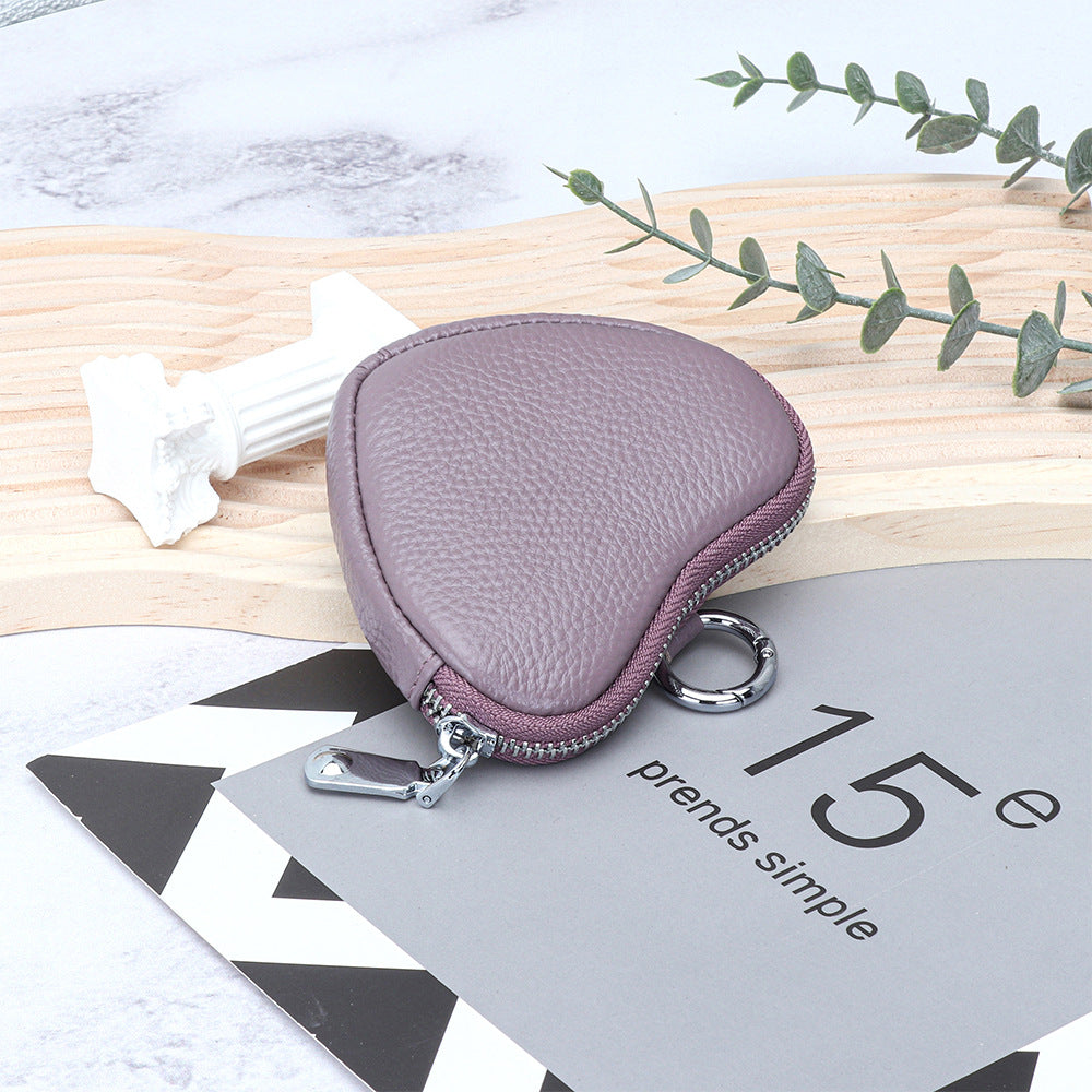 Cowhide coin purse heart-shaped storage bag mini simple bag pendant