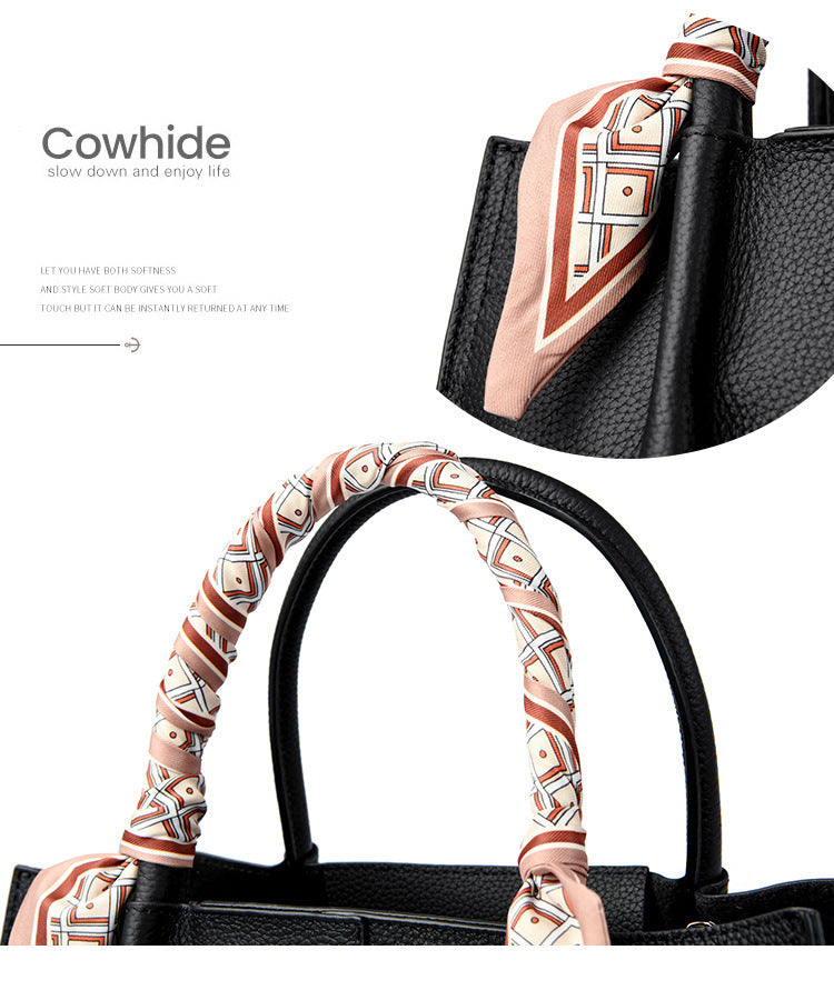 Top layer cowhide shoulder bag large capacity genuine leather women's bag messenger bag fashionable simple tote bag