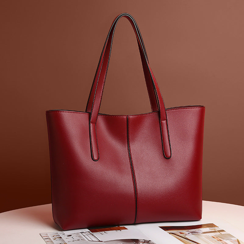 Large Capacity Soft Leather Tote Bag Simple Retro Women's Shoulder Bag