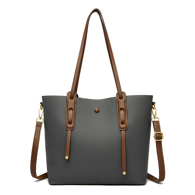 High-grade double front genuine leather women's commuter shoulder handbag