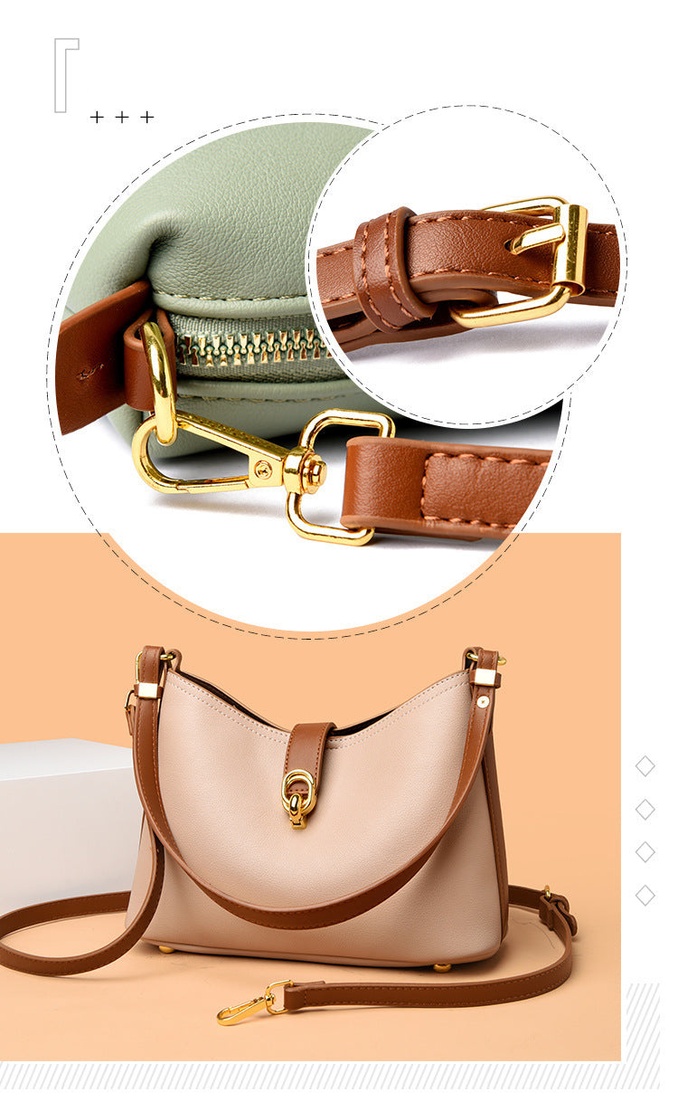 Genuine leather mother-and-child bag cowhide pattern crescent moon women's bag