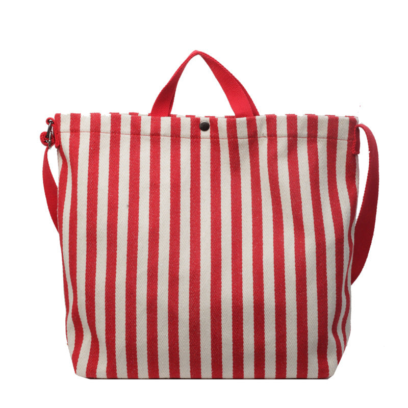 Vintage Striped Canvas Shoulder Bag Large Capacity Crossbody Bag