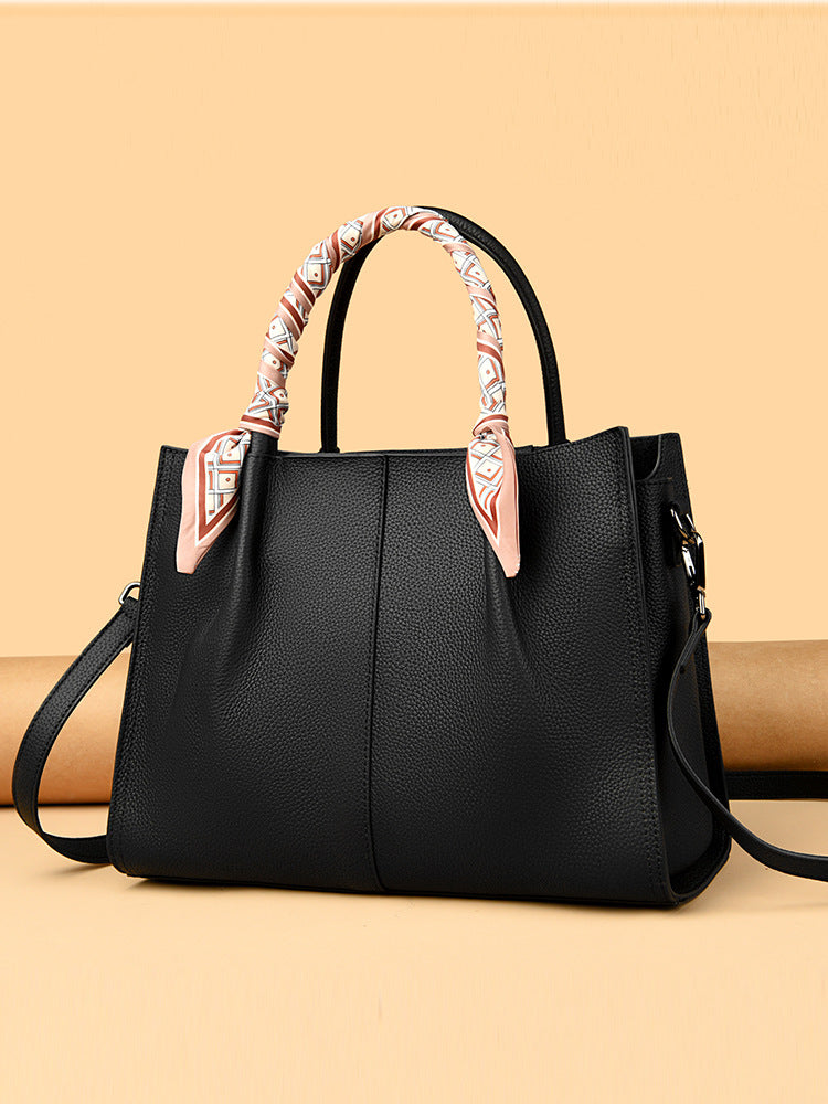 Top layer cowhide shoulder bag large capacity genuine leather women's bag messenger bag fashionable simple tote bag