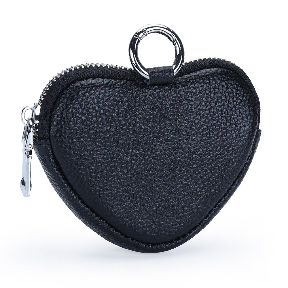 Cowhide coin purse heart-shaped storage bag mini simple bag pendant