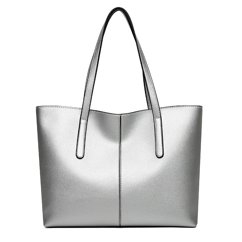 Large Capacity Soft Leather Tote Bag Simple Retro Women's Shoulder Bag