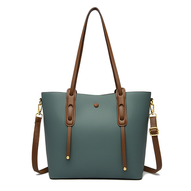 High-grade double front genuine leather women's commuter shoulder handbag