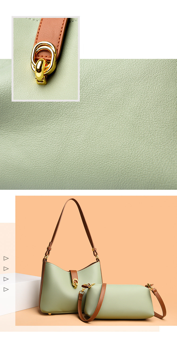 Genuine leather mother-and-child bag cowhide pattern crescent moon women's bag