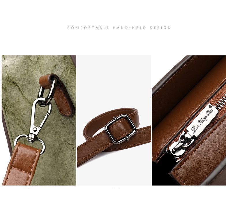 Genuine leather vintage texture large capacity handbag