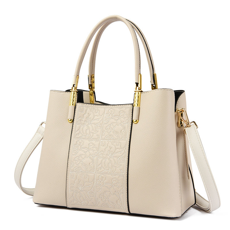 High-grade soft leather women's bag embroidered large-capacity handbag messenger bag