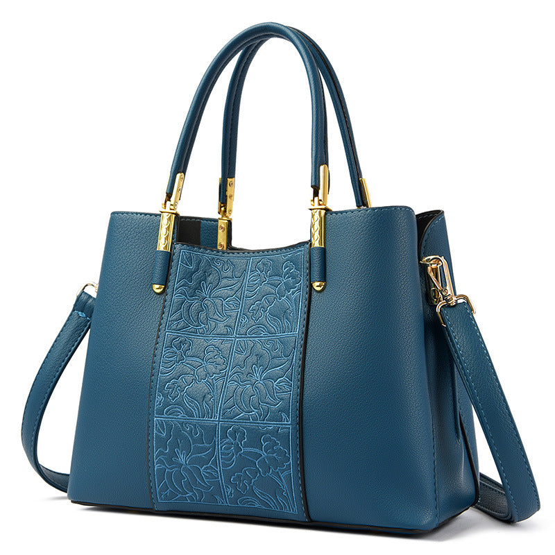 High-grade soft leather women's bag embroidered large-capacity handbag messenger bag