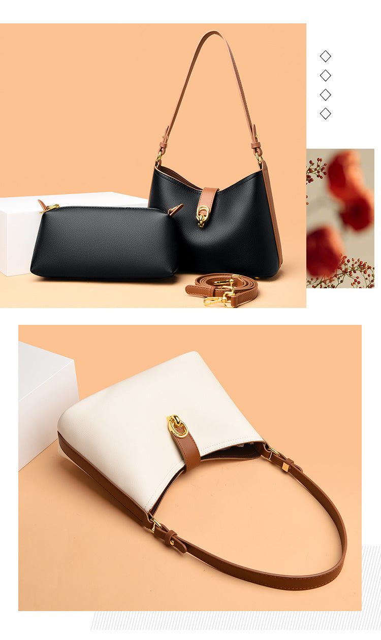 Genuine leather mother-and-child bag cowhide pattern crescent moon women's bag