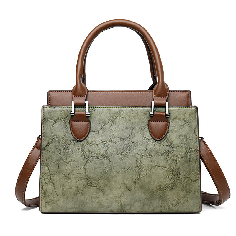 Genuine leather vintage texture large capacity handbag