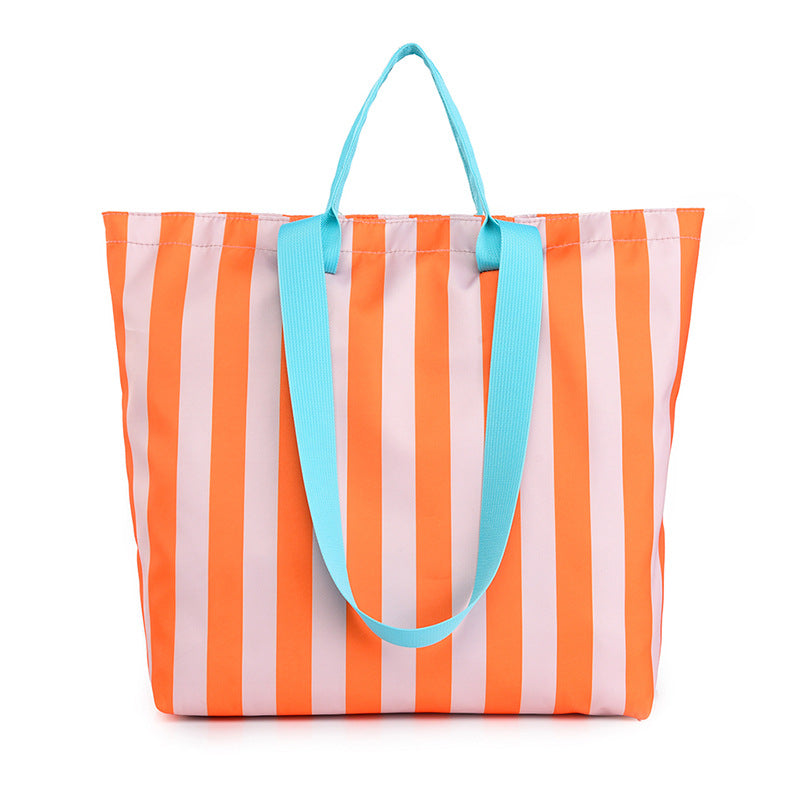 Water-repellent Oxford cloth contrast striped tote bag large capacity handbag shopping bag shoulder handbag