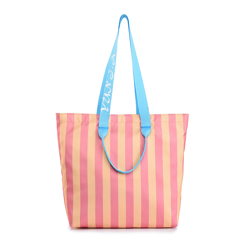 Water-repellent Oxford cloth contrast striped tote bag large capacity handbag shopping bag shoulder handbag