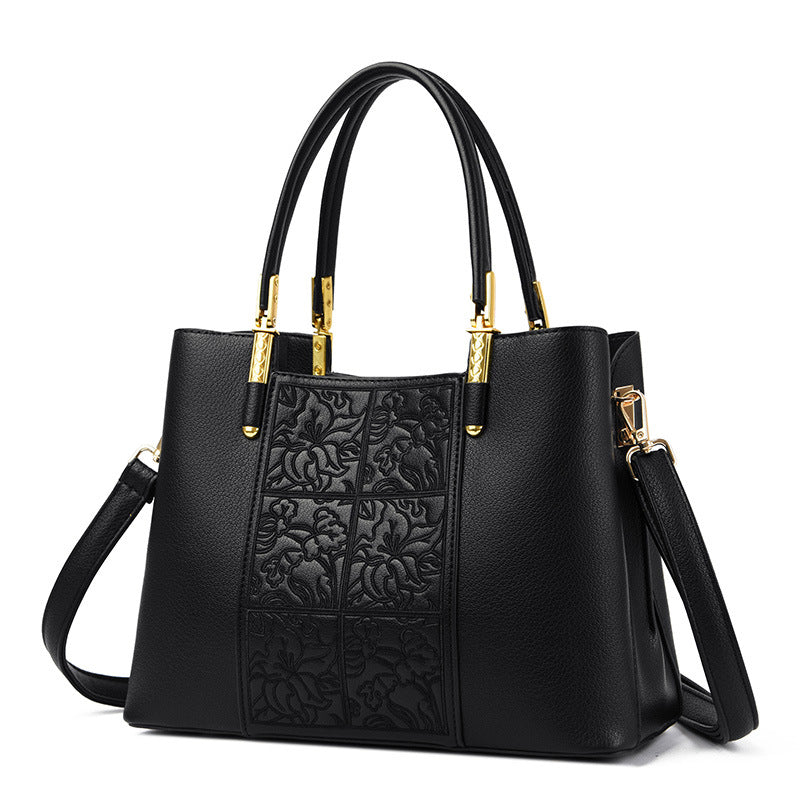 High-grade soft leather women's bag embroidered large-capacity handbag messenger bag
