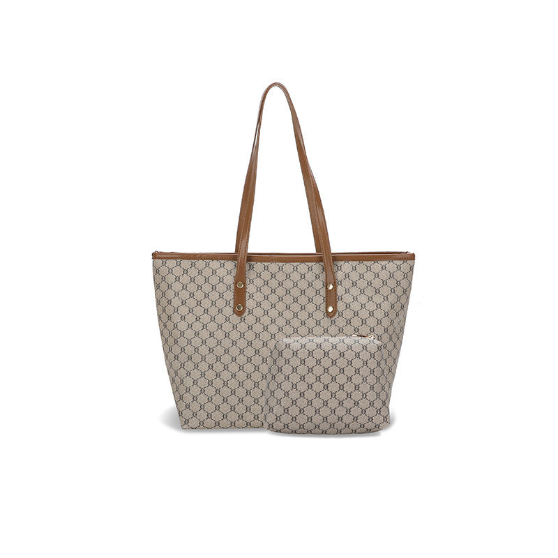 Large capacity mother-and-child bag, shoulder bag, printed plaid tote bag, high-end handbag