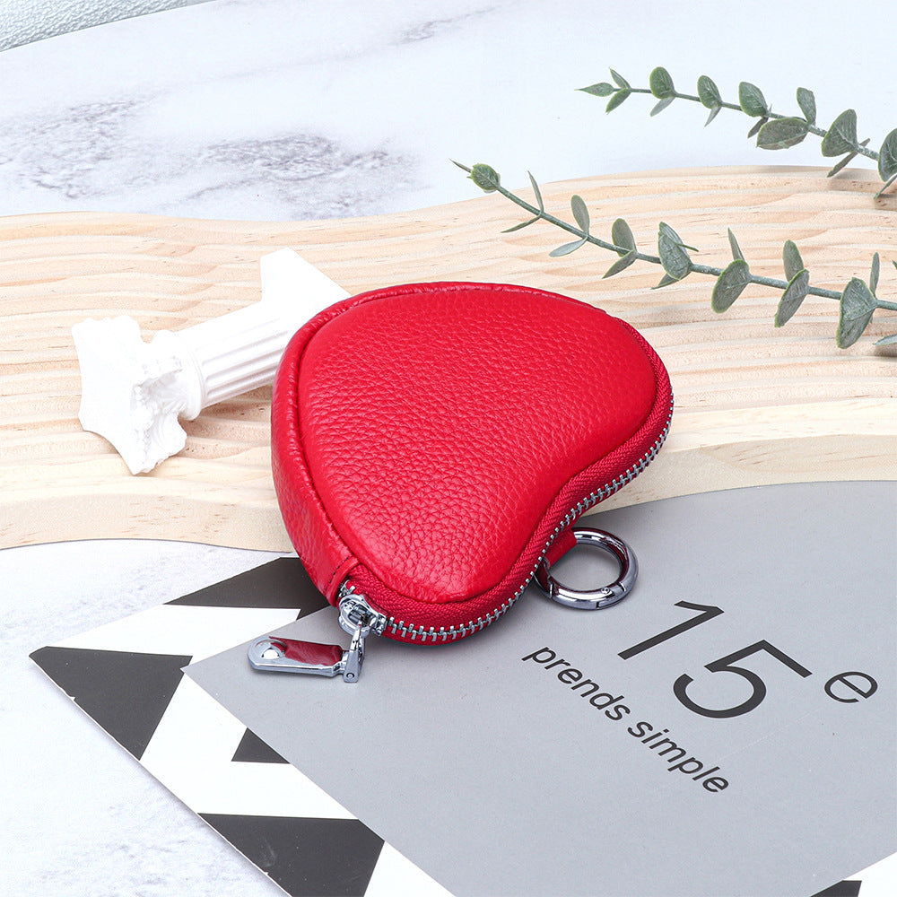 Cowhide coin purse heart-shaped storage bag mini simple bag pendant